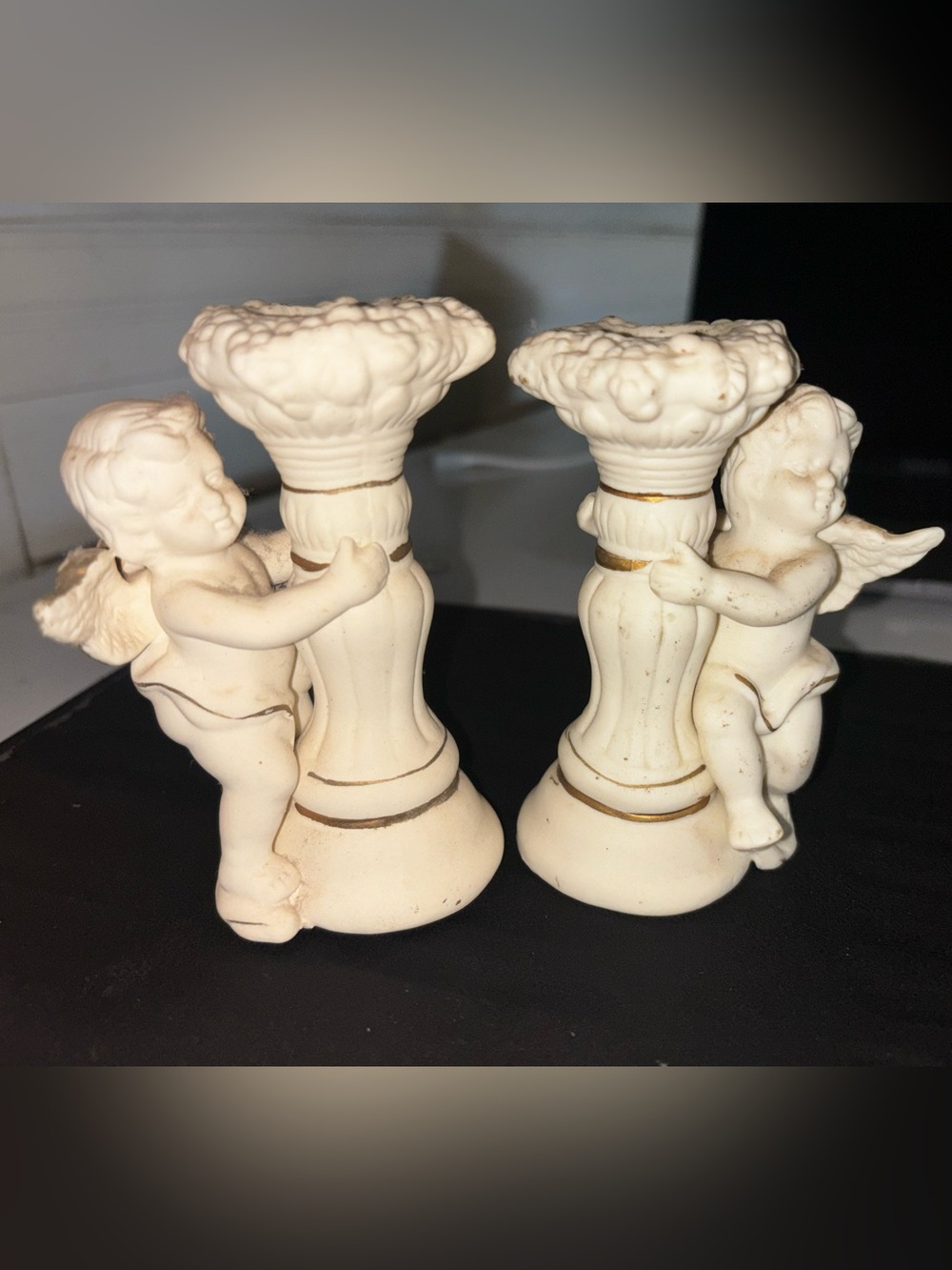 White and Gold Cherub Candle Holders - Decorative Home Accent - Picture 2 of 2